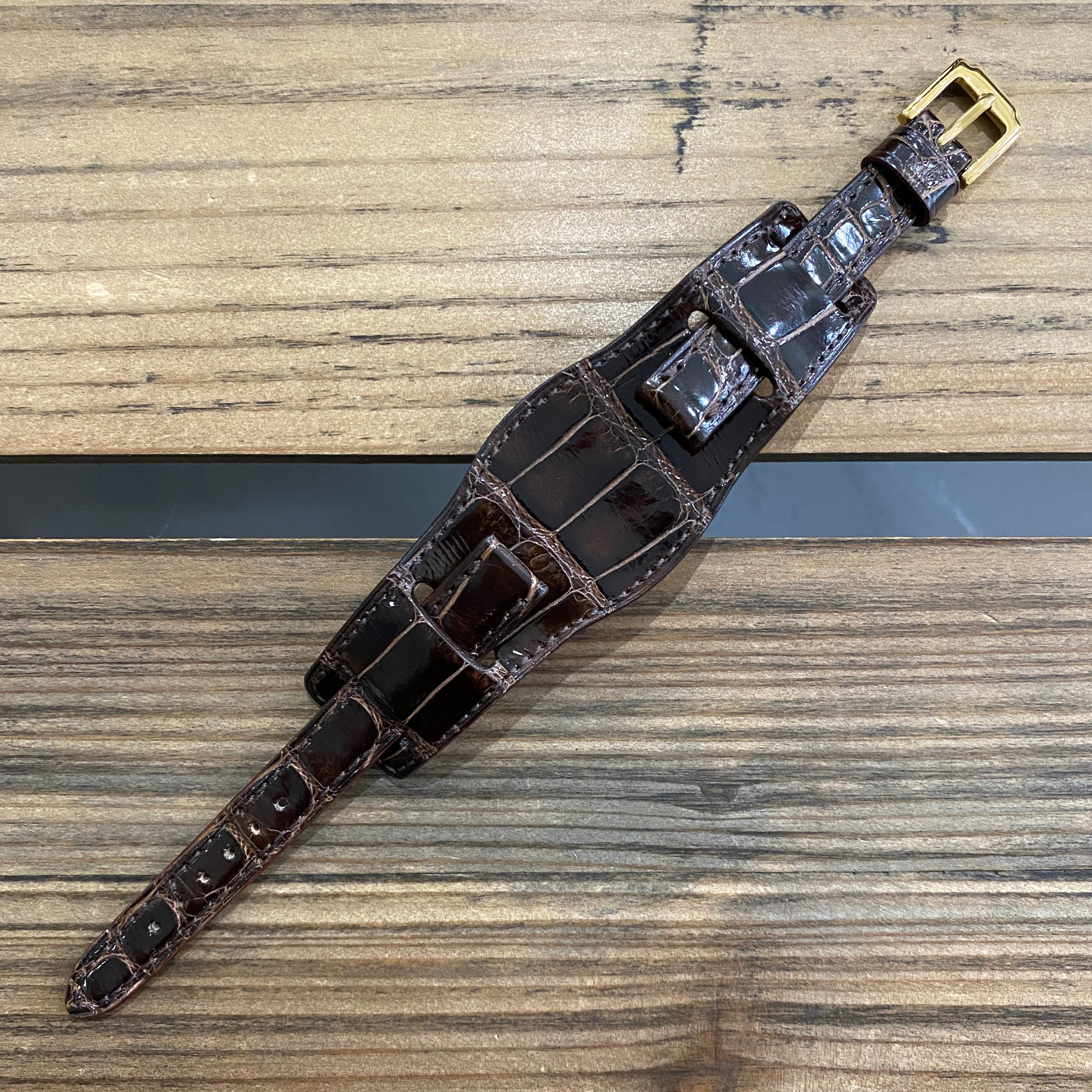 【カスタムストラップ 】035 シャイニーブラウン 13mm【クロコダイル】 台座ベルト