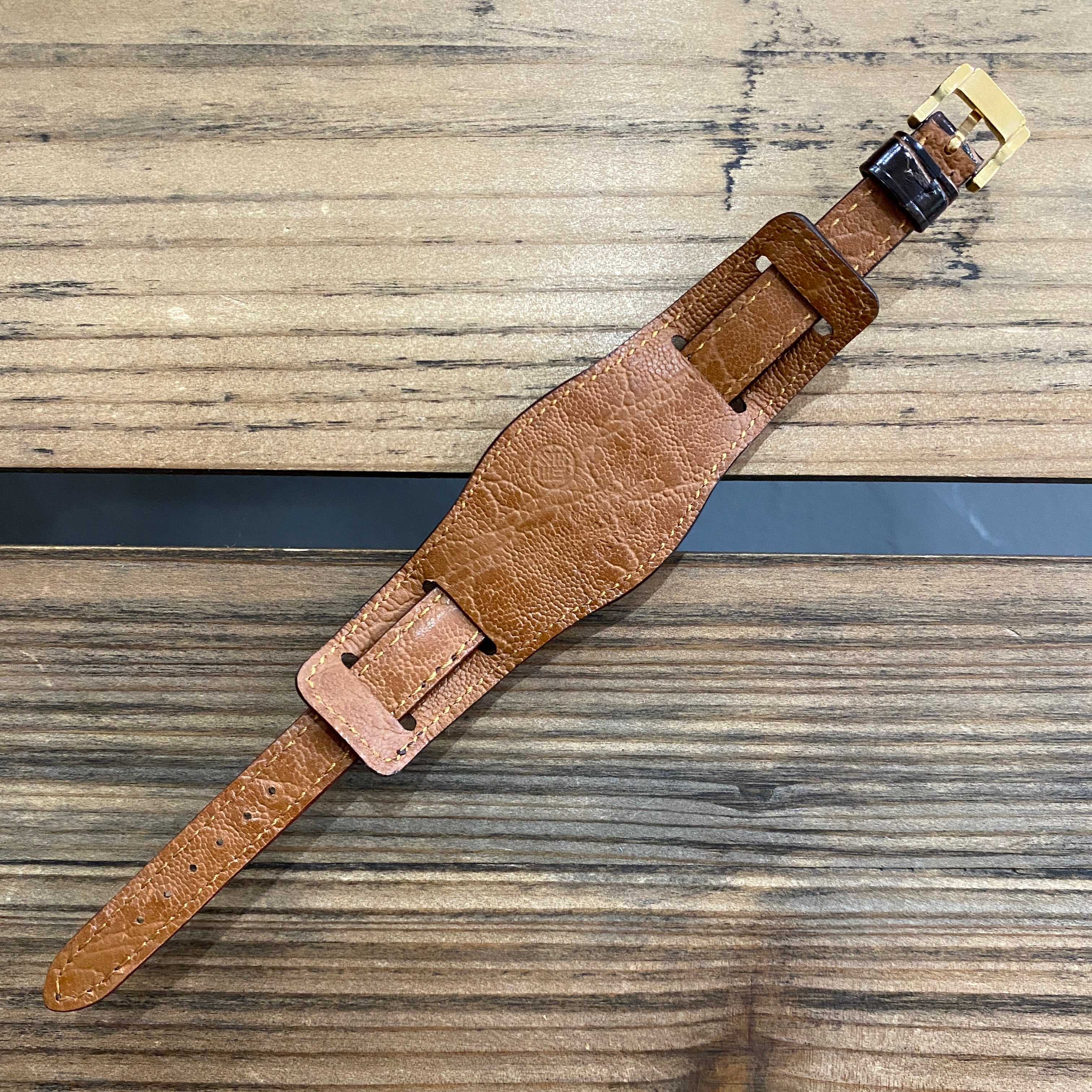 【カスタムストラップ 】035 シャイニーブラウン 13mm【クロコダイル】 台座ベルト