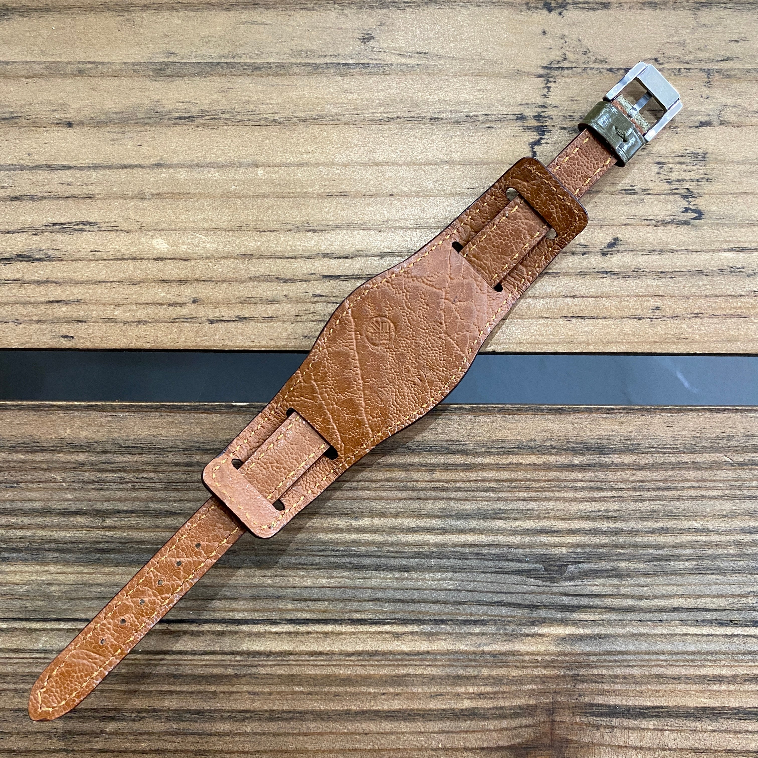 【カスタムストラップ 】035 シャイニーオリーブ 13mm【クロコダイル】 台座ベルト