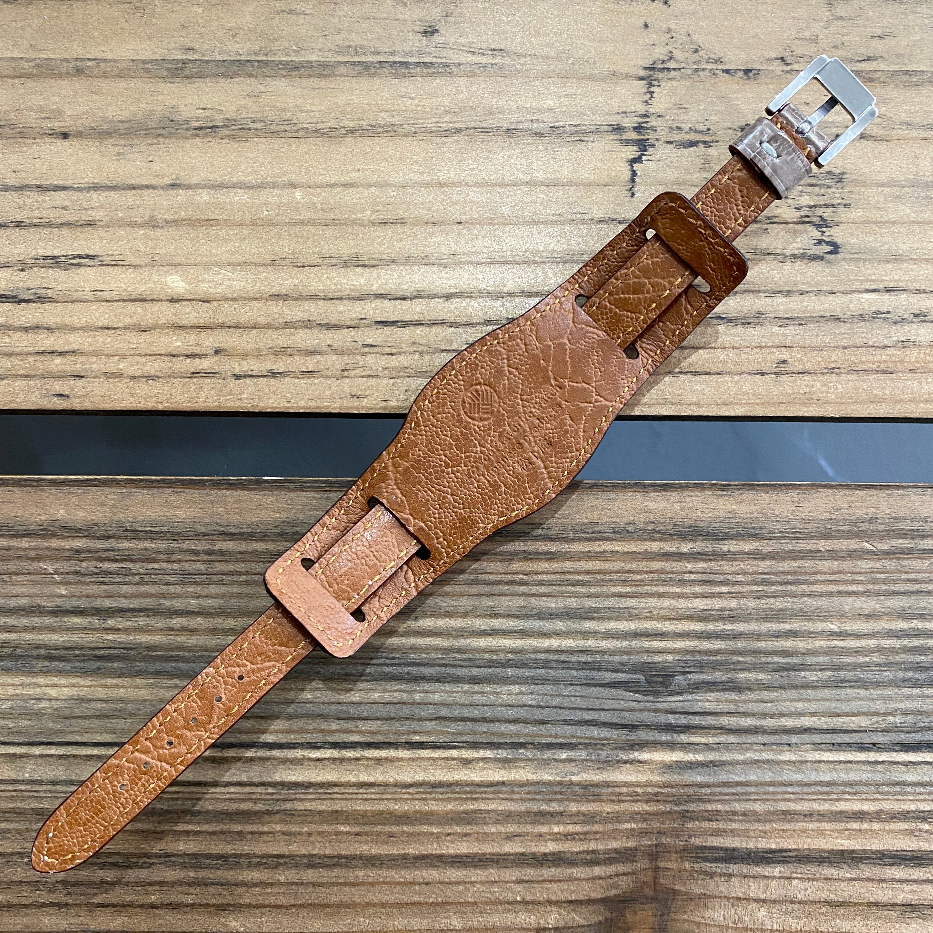 【カスタムストラップ 】035 シャイニーカーキグレー 13mm【クロコダイル】 台座ベルト