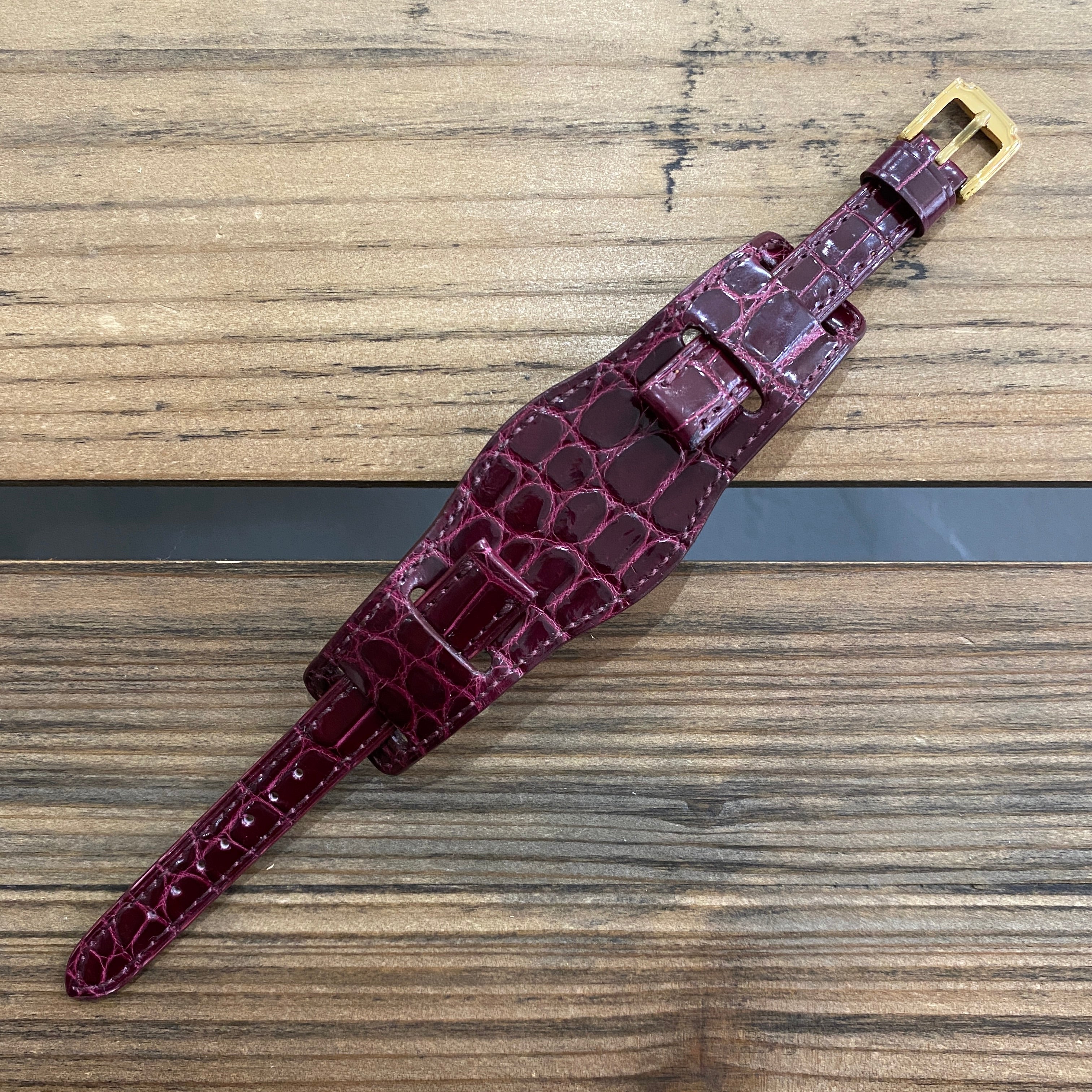 【カスタムストラップ 】035 シャイニーワイン 13mm【クロコダイル】 台座ストラップ