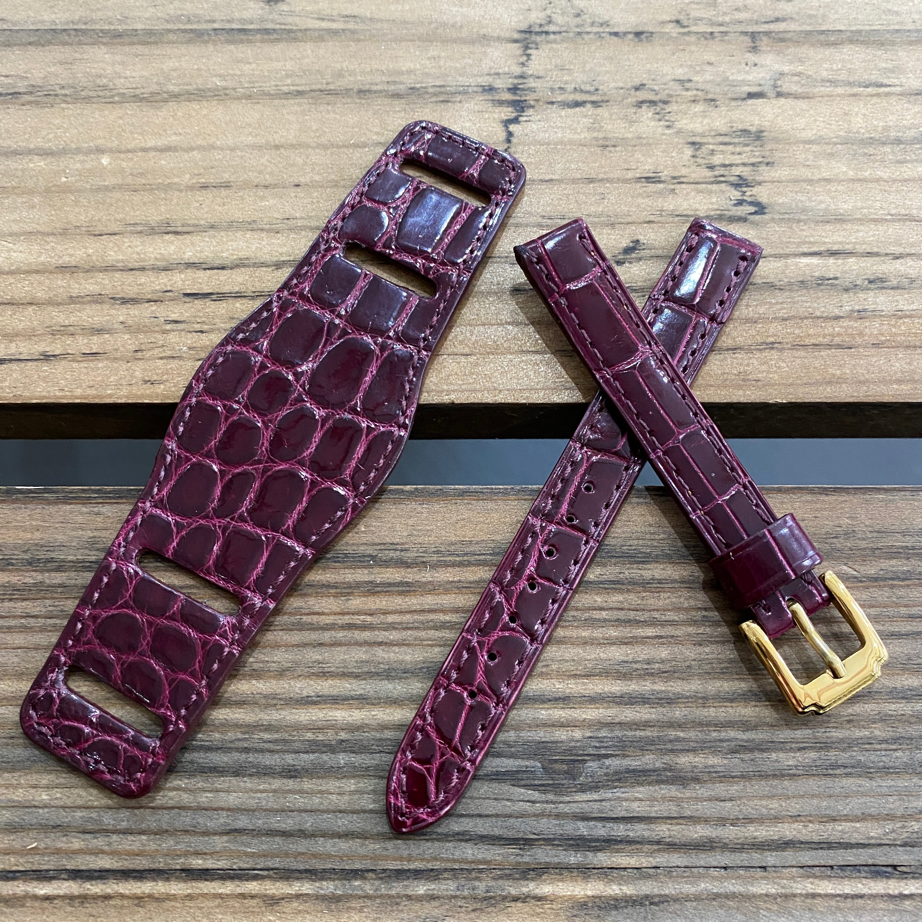 【カスタムストラップ 】035 シャイニーワイン 13mm【クロコダイル】 台座ストラップ