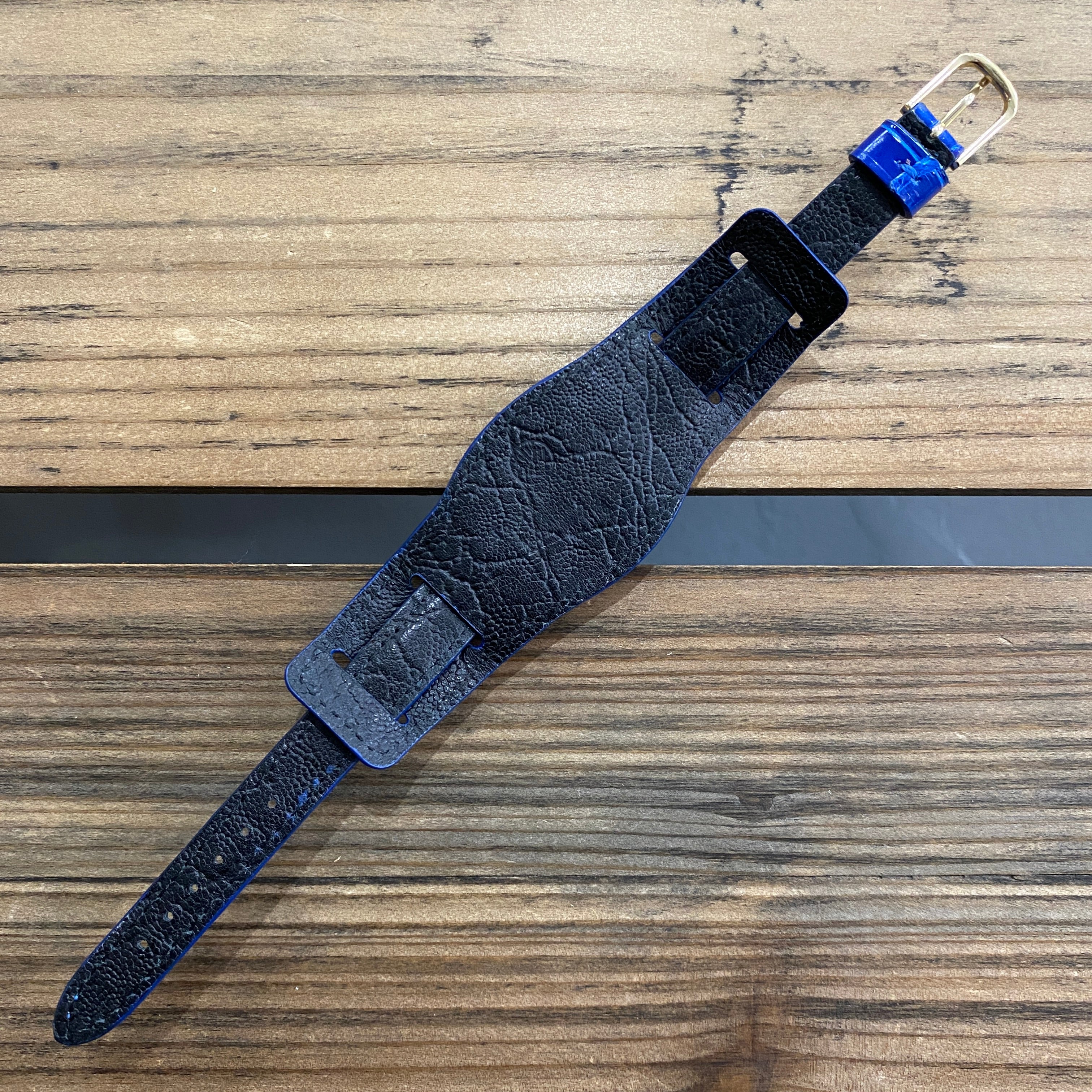 【カスタムストラップ 】035 シャイニーロイヤルブルー 13mm【クロコダイル】 台座ストラップ