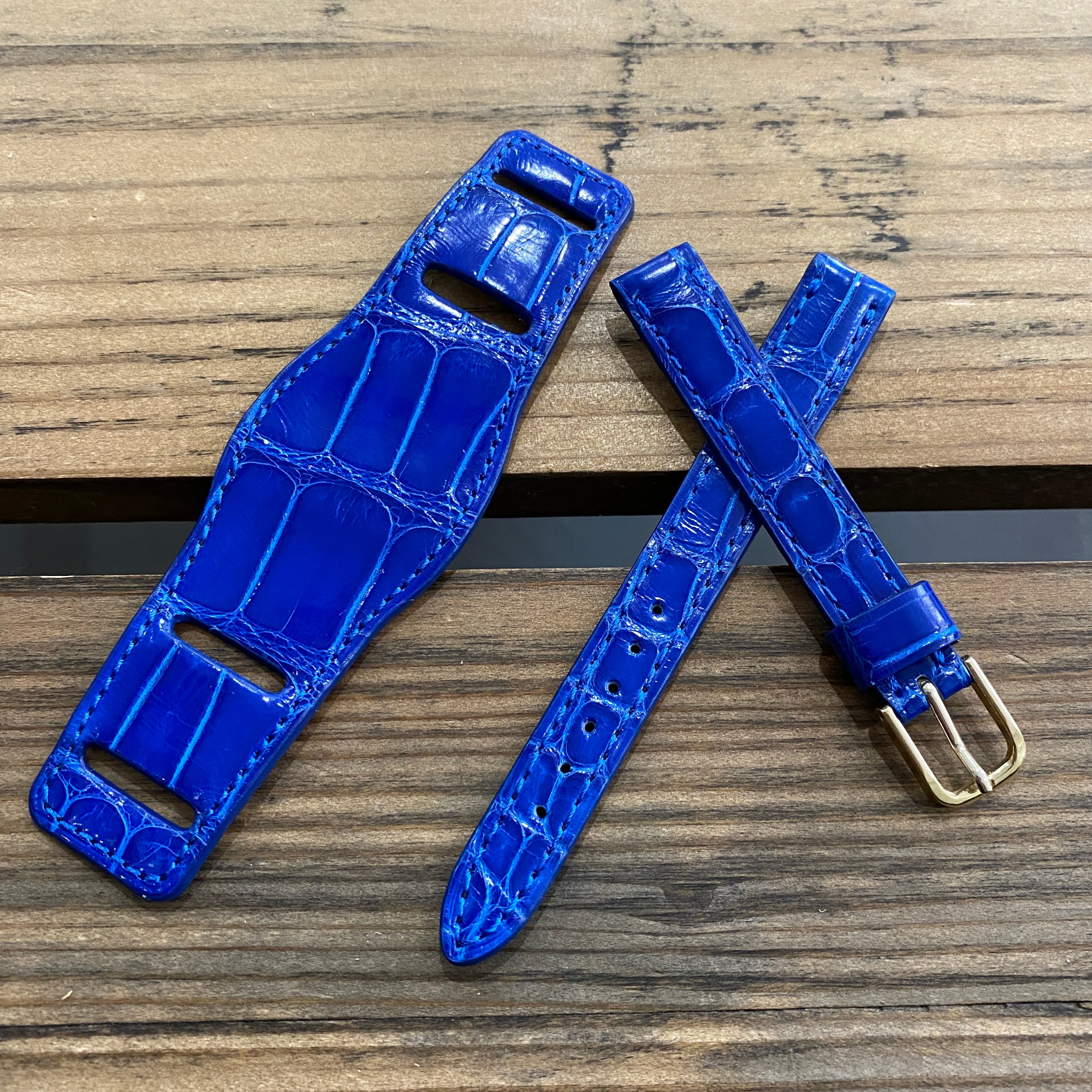 【カスタムストラップ 】035 シャイニーロイヤルブルー 13mm【クロコダイル】 台座ストラップ