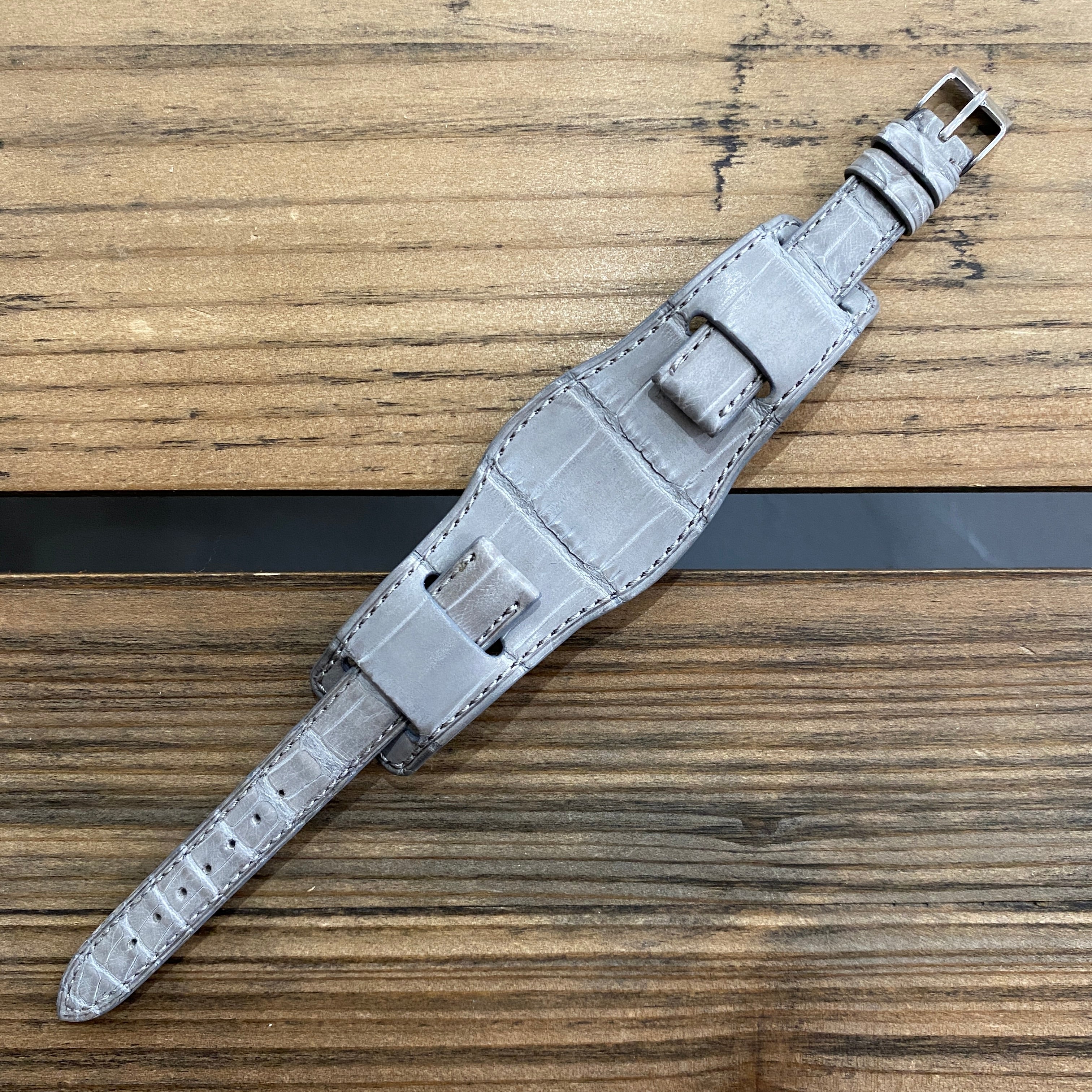 【カスタムストラップ 】035 マットグレー 14mm【クロコダイル】 台座ストラップ