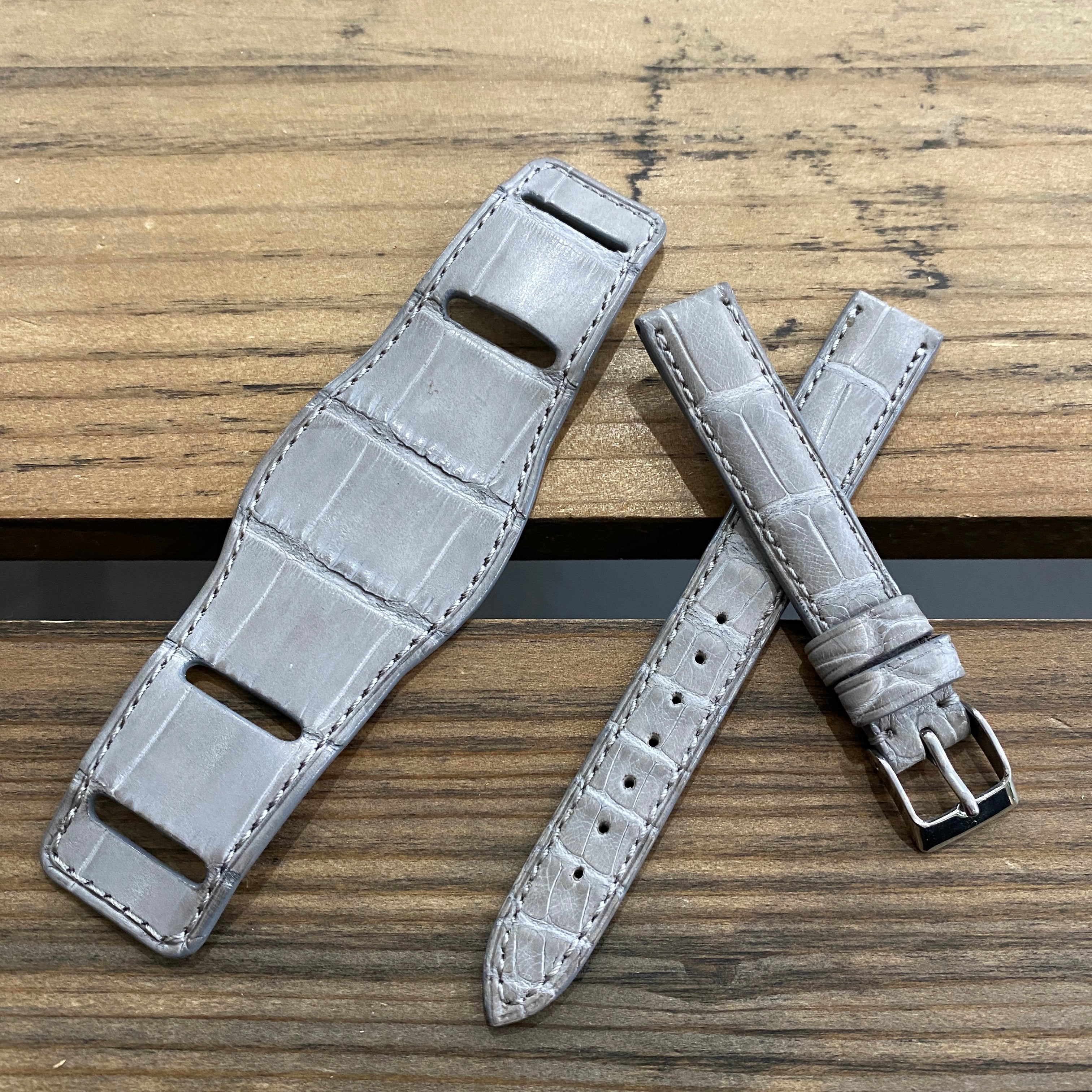 【カスタムストラップ 】035 マットグレー 14mm【クロコダイル】 台座ストラップ
