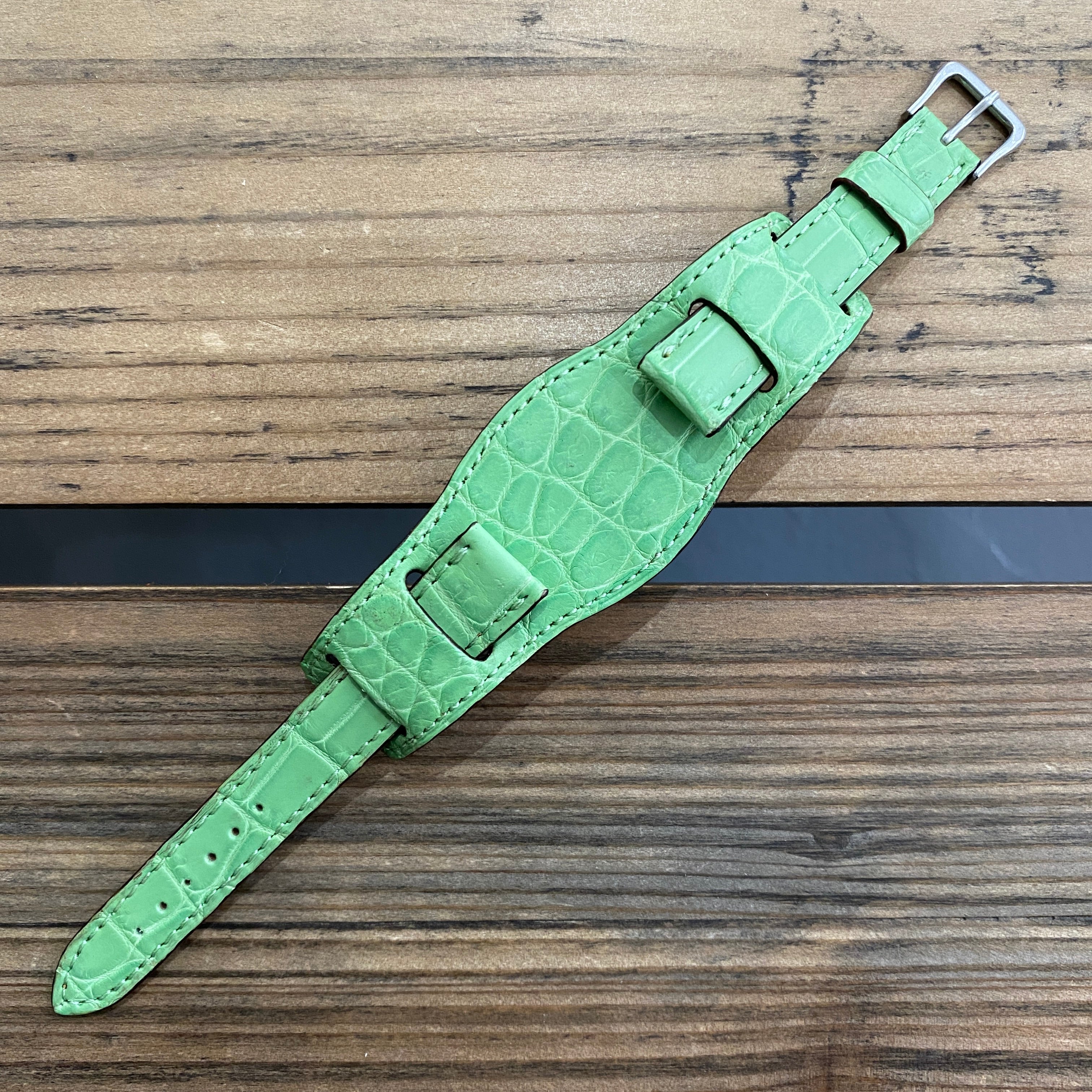 【カスタムストラップ 】035 マットバンブー 16mm【クロコダイル】 台座ベルト