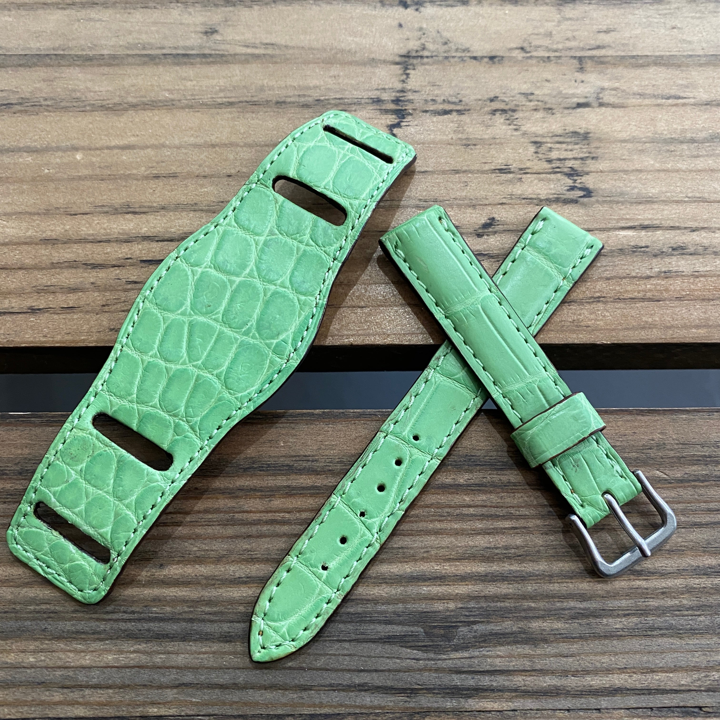 【カスタムストラップ 】035 マットバンブー 16mm【クロコダイル】 台座ベルト
