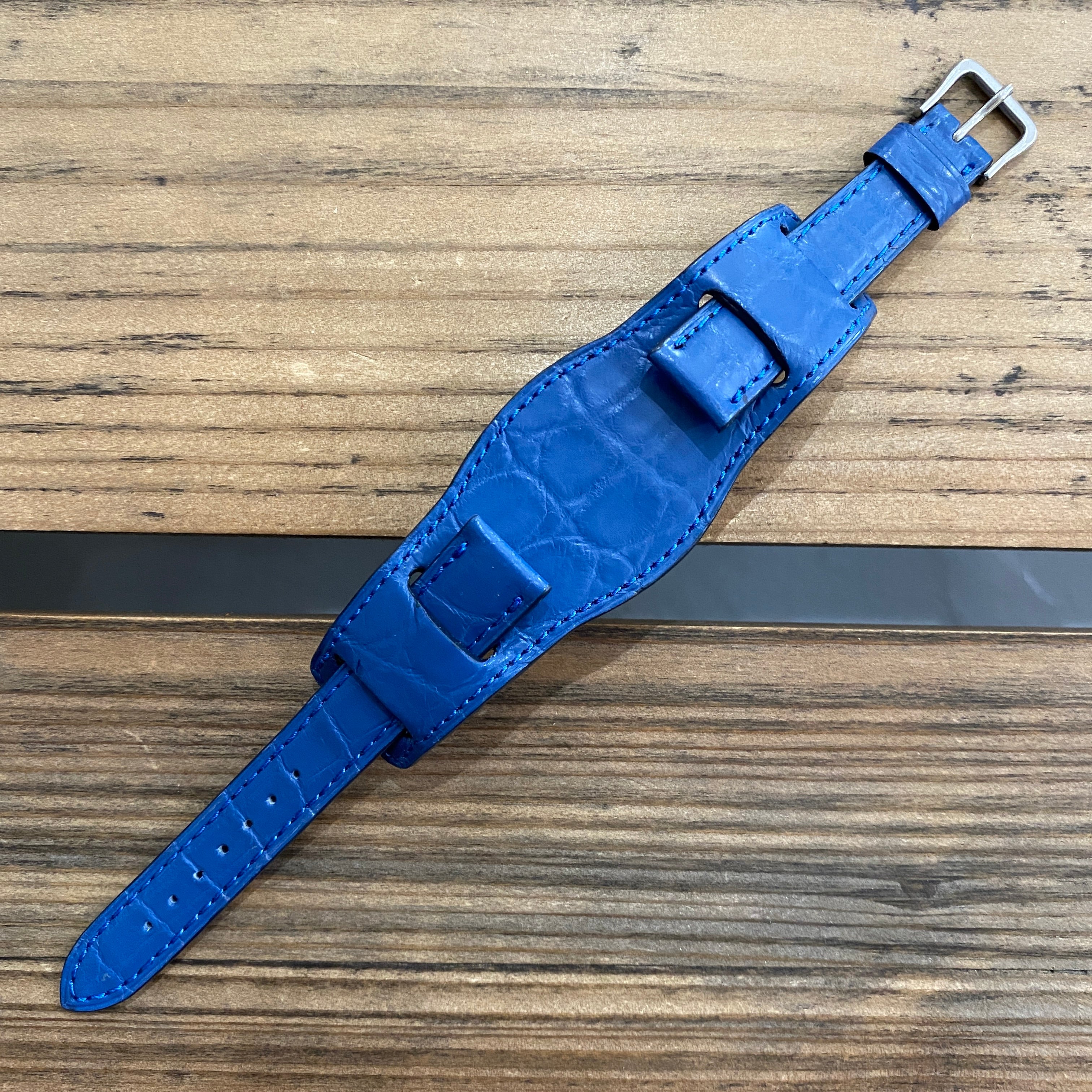 【カスタムストラップ 】035 マットブルー 16mm【クロコダイル】