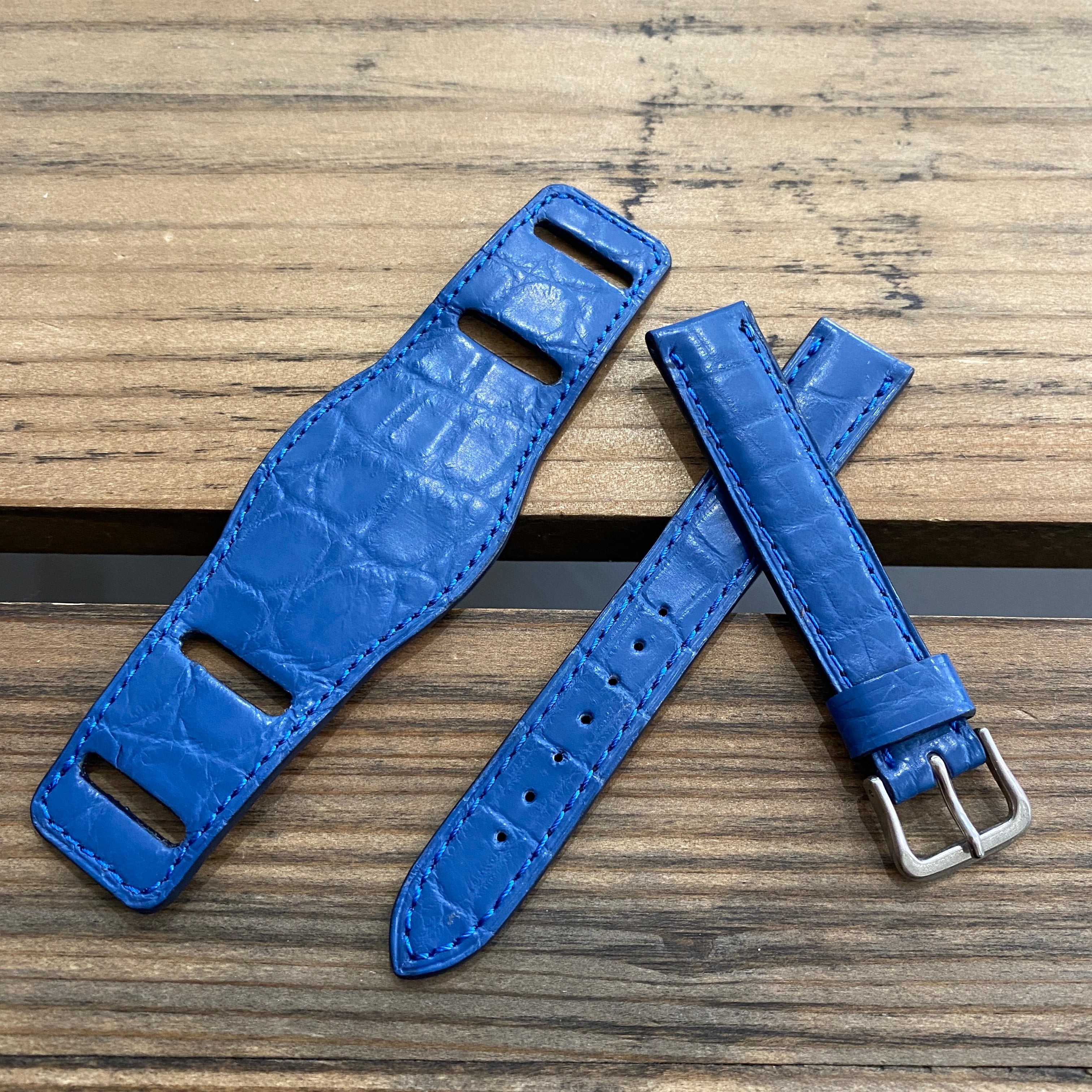 【カスタムストラップ 】035 マットブルー 16mm【クロコダイル】
