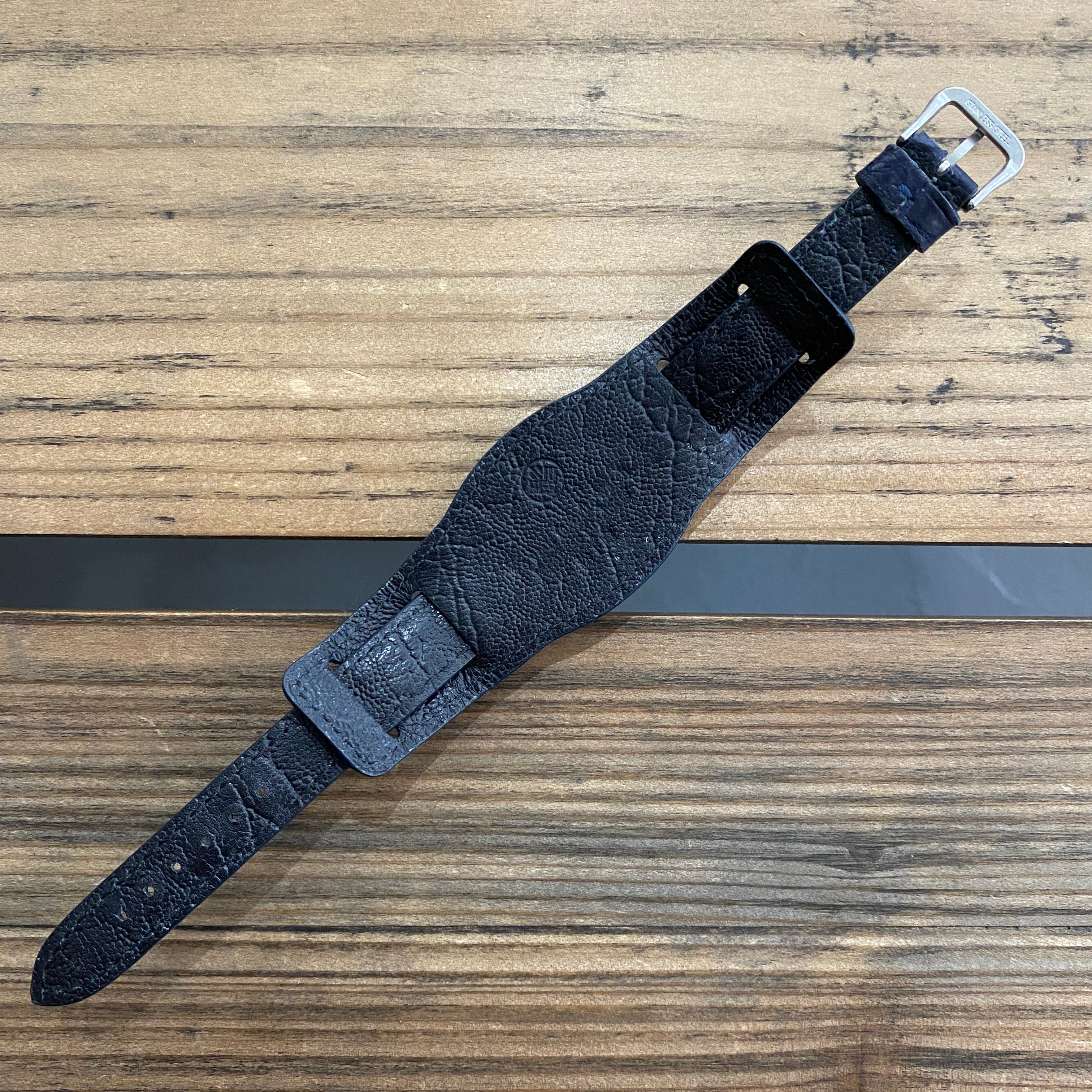 【カスタムストラップ 】035 マットネイビー 16mm【クロコダイル】 台座ストラップ