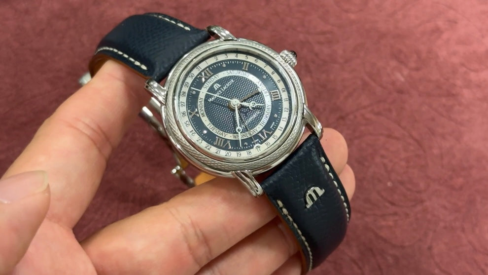 Maurice Lacroix Master Piece Five Hands｜フレンチカーフ ネイビー ロゴパーツ移植