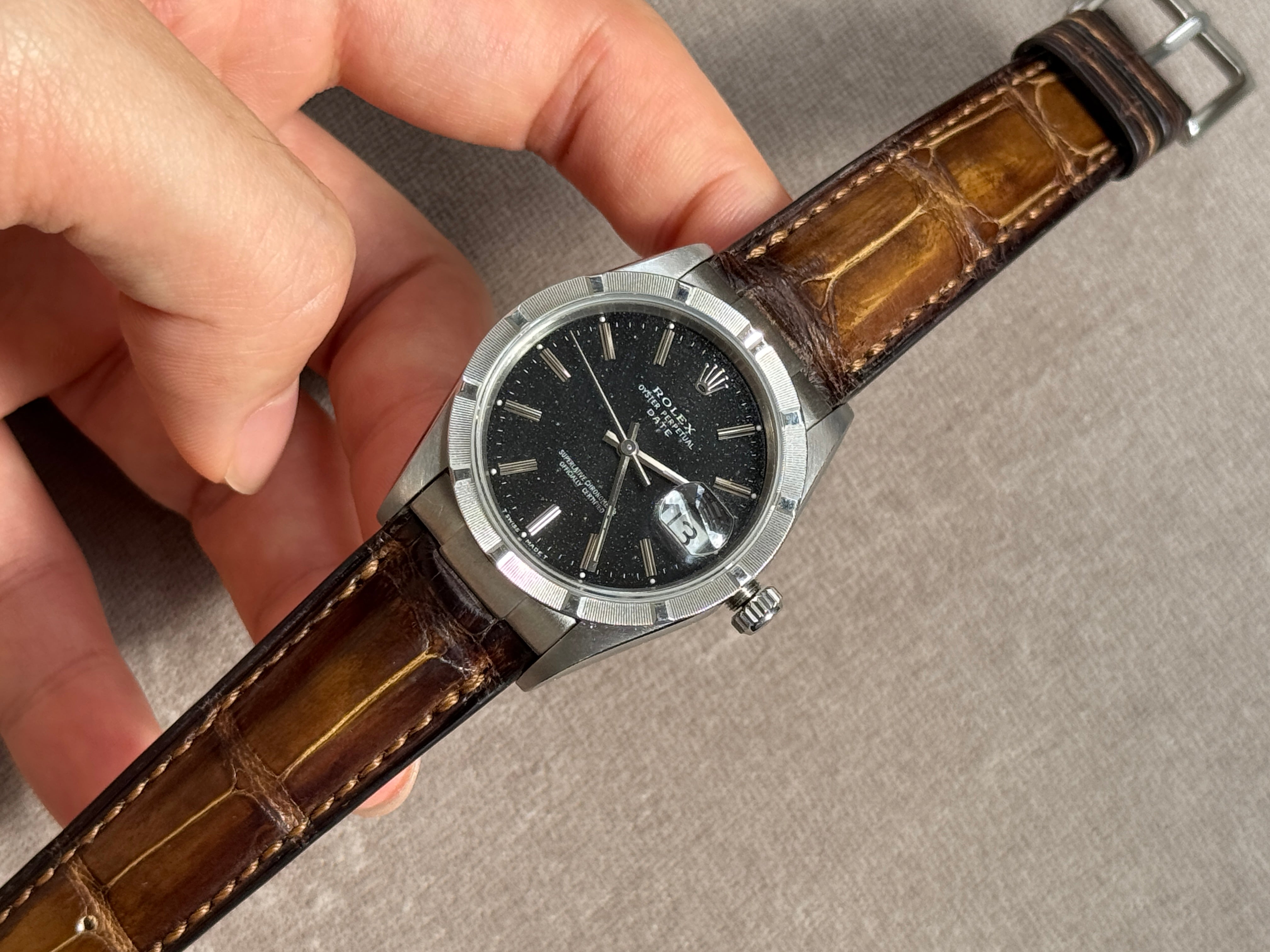 Rolex Oyster Perpetual｜マットクロコダイル ブラウン パティーヌ加工