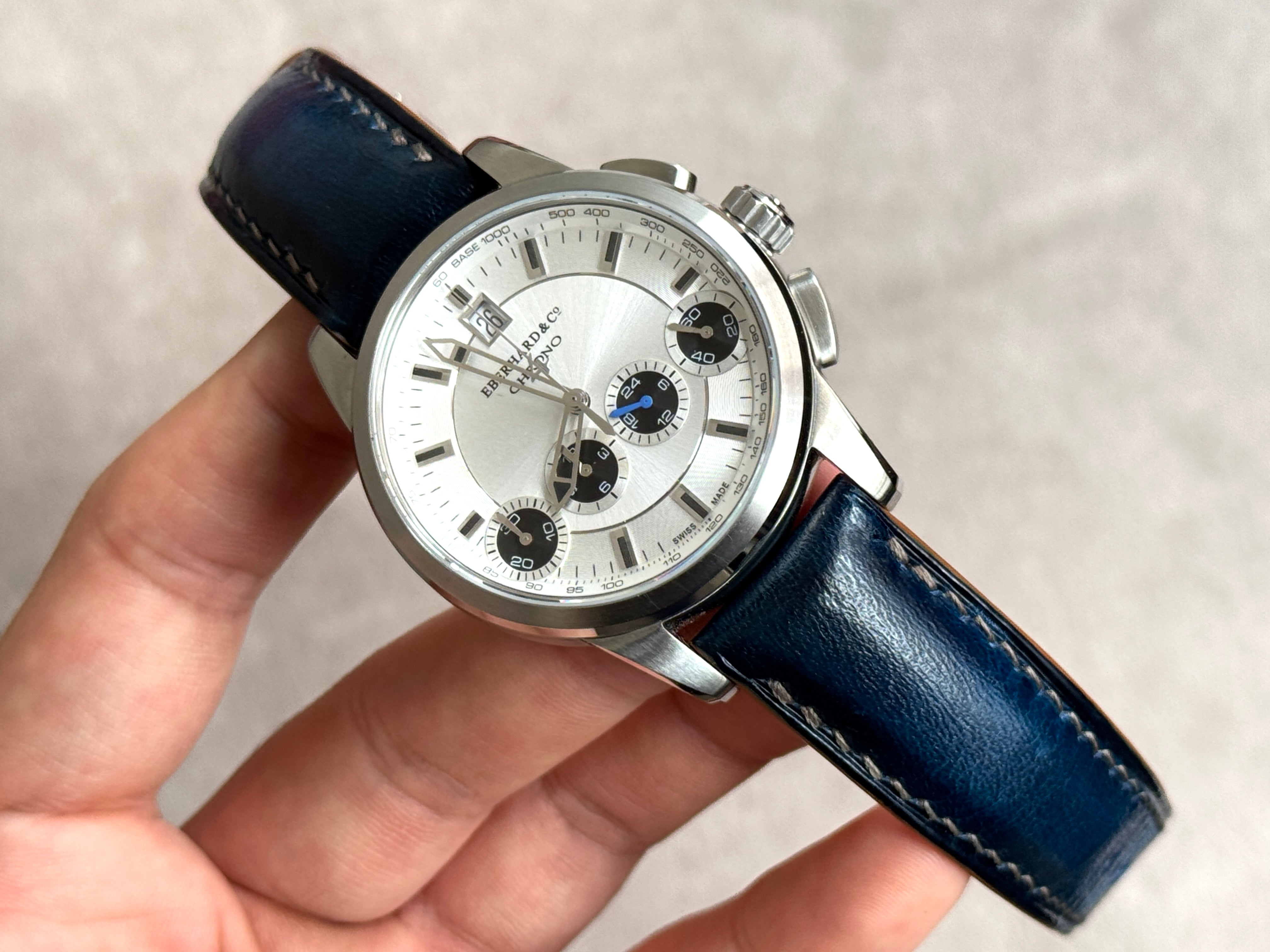 【製作事例】EBERHARD クロノ4｜ショルダーレザー マヤ ブルー - 松下庵