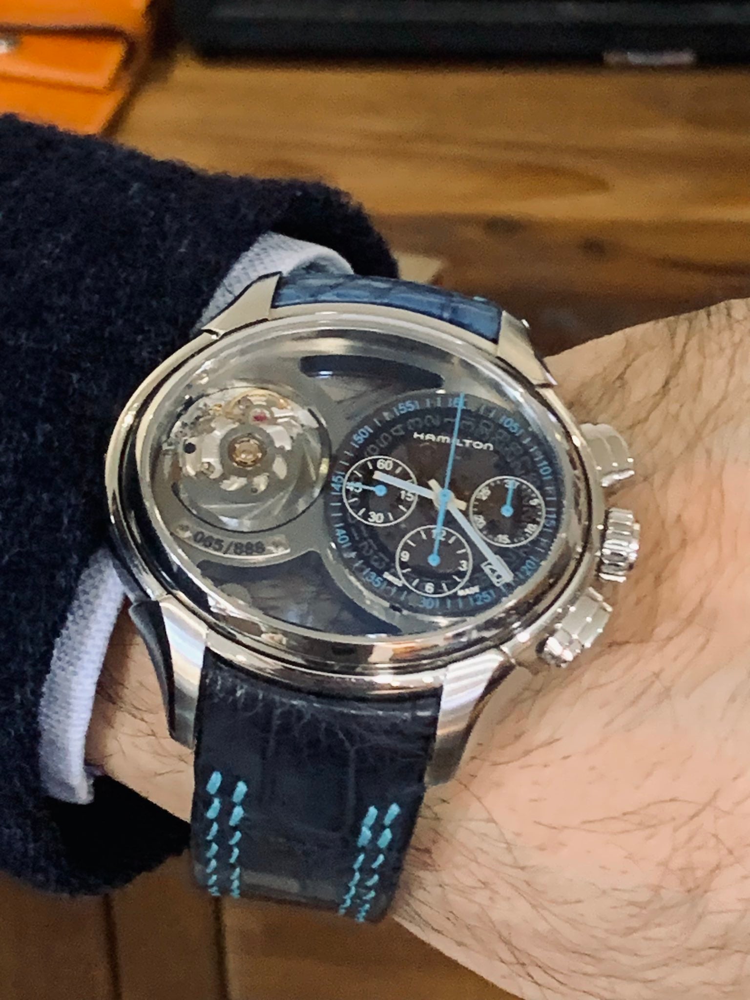 【製作事例】ハミルトン Face 2 Face × 藍染＆ネイビークロコダイルオーダーストラップ - 松下庵