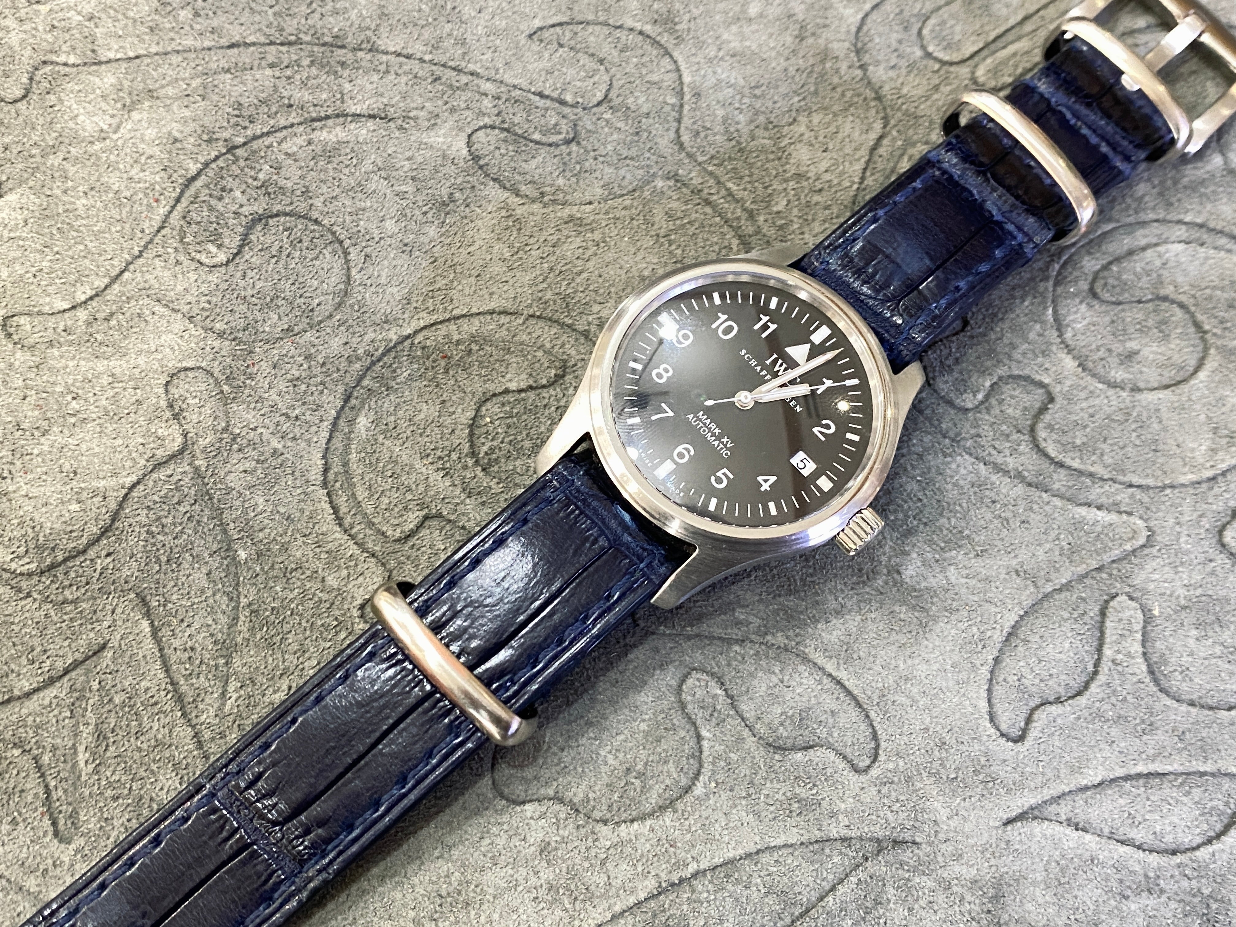 【製作事例】IWC マーク15 × 藍染クロコダイル（NATOスタイル） - 松下庵