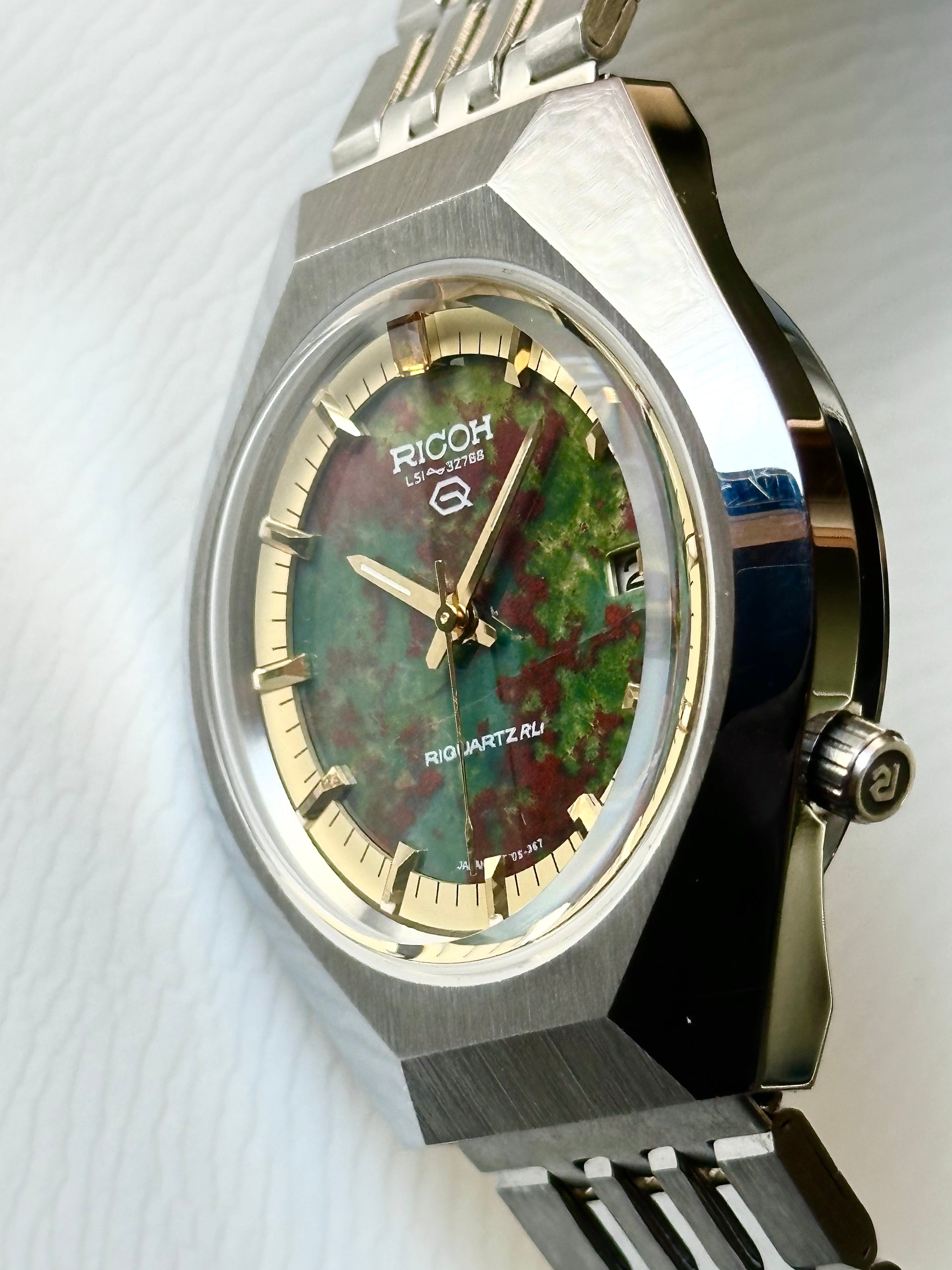 【時計/WATCH】リコー リクォーツ デイト付 天然石文字盤 SS Cal.570 1970年代製