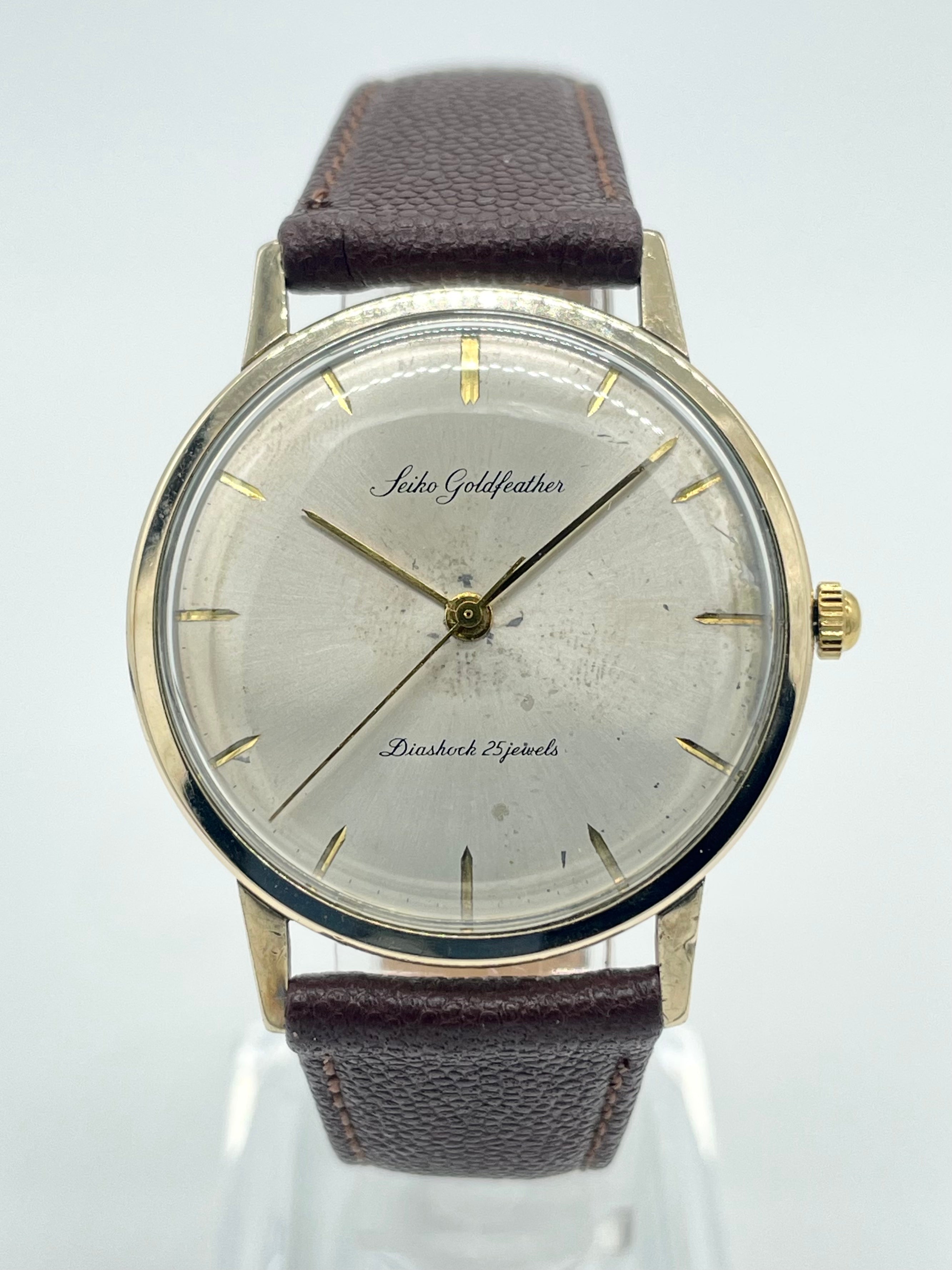 28,500円【超希少】未使用　セイコーゴールドフェザー 14k総金張り最高級薄型メンズ腕時計