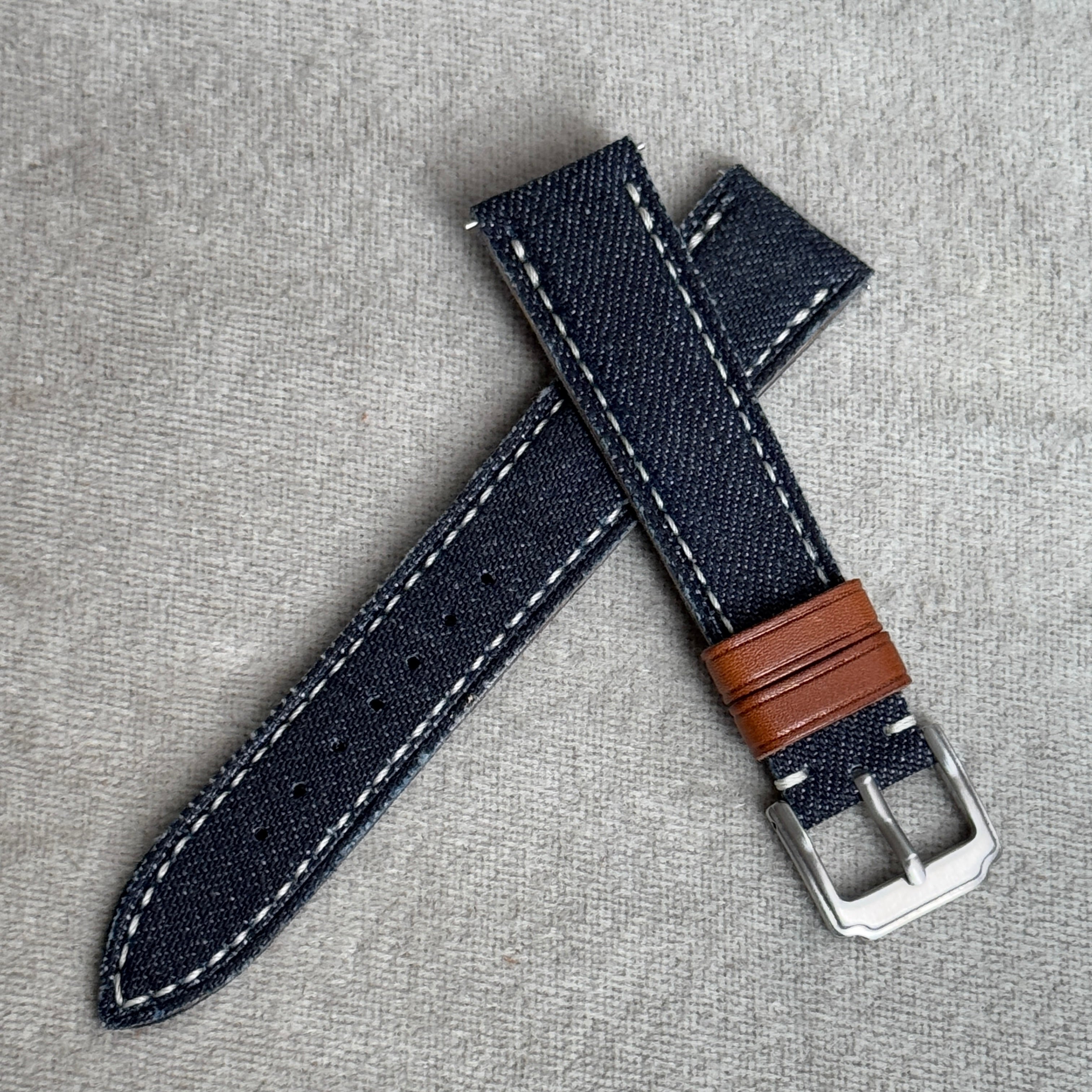 極美品✨謹製【松下庵】クロコ台座ベルト　マットダークネイビーラグ幅20ミリ 台座カスタム｜松下庵