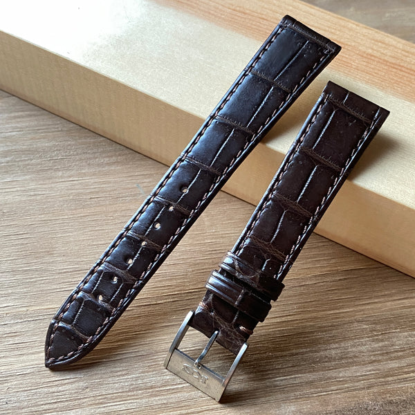 セイコー純正 クロコダイル 18mm おまけ付き（フランクミュラー純正尾錠） 18-15mm キングセイコー純正尾錠付き 玉斑クロコダイル ダーク